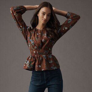Anthropologie Somerset Blouse | Brown Floral | Size XL
